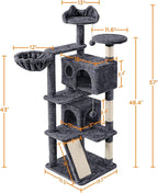Yaheetech 57 inches Cat Tree for Indoor Cats, Multi-Level Cat Tower w/ 3 Perches, 2 Cat Condos, 2 Hanging Balls and Scratching Posts, Dark Gray