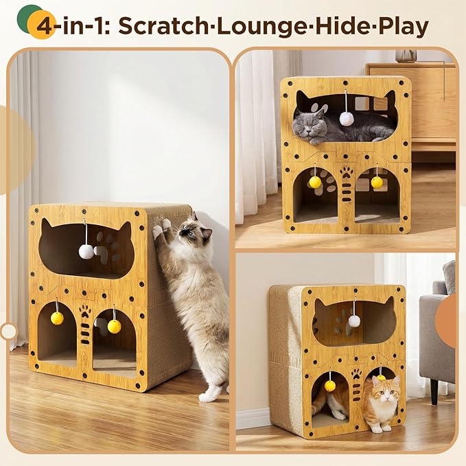Gimars Cat Scratcher, Double Layer Cat Scratching Board Cardboard Cat Scratcher House for Indoor Cats, Large Cat Scratcher Bed for Scratch, Hide & Rest, Heavy Duty 20kg Load,51 x 43 x 28.5 cm