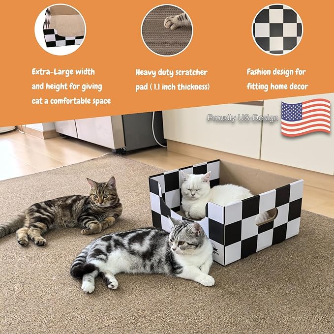 Extra Large Cat Cardboard Scratch with Box Bigger Space Double-Sided Scratching Refillable Pad Scratcher Board Window Handle Design Easy to Clean Scraps Scratched Bed for Indoor Cats