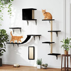 Wall Mounted Cat Furniture Set of 5 With Tree, Perch, Scratcher, Bridge and Condo, Gray (Black)