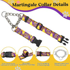 Martingale Dog Collar with Chain Stainless Steel, Nylon Dog Collar Flowers Pattern, Adjustable Training Walking Collar with Quick Release Buckle, Slip Chain Collar for Puppy Medium Large Dogs