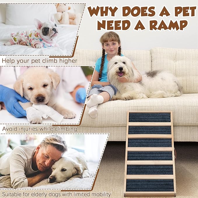 Dog Ramp for Bed, Foldable 4 Height Adjustable from 16" to 24" Pet Ramp for Couch, Small to Large Dog Bed Couch Car Stairs Ramp for Dog Get on Bed Truck SUV Up to 132LBS