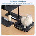 Heybly Cat Tree, 45.3-Inch Cat Tower for Indoor Cats with Large Perch, All-in-One Cat Furniture with Cozy Bed, Hidden Space Cat Condo, Comfy Hammock, Scratching Posts & 3 Pompoms, Smoky Gray HCT202SG