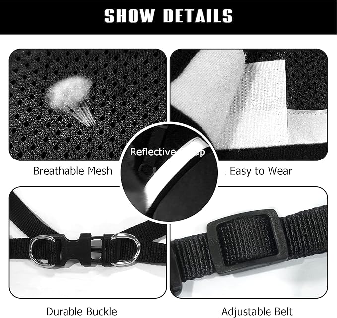 FEimaX Dog Harness and Leash Set for Walking, Soft Mesh Adjustable Easy Control Lightweight Cat Vest Harnesses with Reflective Strips, Escape Proof Small Dogs Cats Vests (Black, X-Large)