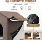 Outdoor Cat House Weatherproof, Insulated Cat Houses for Outdoor/Indoor Cats for Winter, Waterproof Feral Stray Cat Shelter with Door Curtain and Warm Cushion, Easy to Assemble, Brown