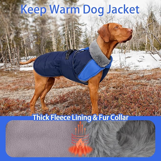 MIGOHI Comfortable Large Dog Coat - Waterproof Dog Coat with Reflective Strips,Windproof XXL Dogs Jacket with Warm Turtleneck, Snow Coats for Large Dogs,Labrador Golden Retriever,2XL,DarkBlue