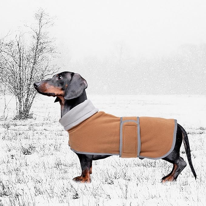 Geyecete Dachshund Sweaters for Dogs Jacket,Dachshund Coat Perfect Dog Winter Coat with Padded Fleece Lining,high Collar,Dog Snowsuit-Brown-XS