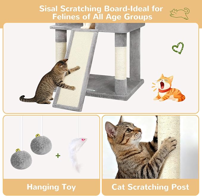 Globlazer Sturdy Cat Tree, 69-inch Large Cat Tower for Indoor Adult Cats 20 lbs Heavy Duty Cat Tree for Big Cats with Large Platform, 6 Scratching Post,Sisal Scratching Board, S69B, Light Gray