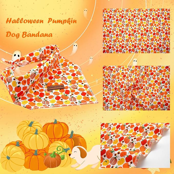 Elegant Little Tail Halloween Girl Boy Dog Bandanas - Washable Square Scarfs, Adjustable Kerchiefs for Small, Medium, Large Dogs