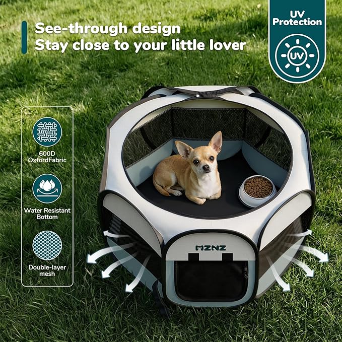 Dog Cat Playpen, Portable Puppy Pet Crate Indoor for Small Dogs Cats Rabbits, Foldable Dog Cage Enclosure for Outdoor, Pop Up Dogs Tent Kennel with Carrying Case, Grey