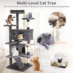BLKMTY Cat Tree 54" Tall Cats Tower Large Cat Condo Climber Cats Climbing Stand with Top Perches Playhouse and Climbing Ladder Kitty Activity Tree w/Scratching Post Toys, Ashy