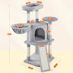Yaheetech Cat Tree, 42in Cat Tower for Indoor Cats, Pet House with Large Perch & Scratching Posts & Cozy Condo & Scratching Ramp, Cat Activity Center Furniture, Light Gray