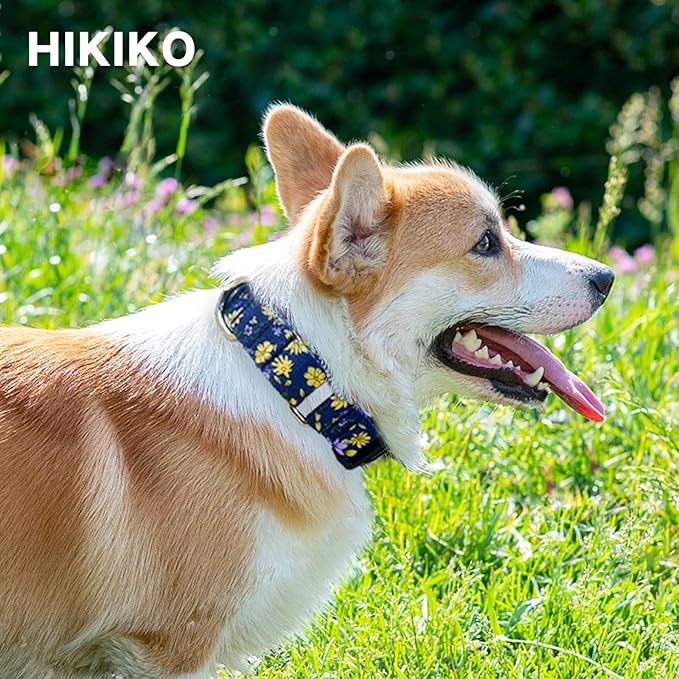 Hikiko Martingale Collar for Dogs Cute Floral Dog Collar for Small Medium Large Dogs Anti Pull Quick Release Buckle Dog Collars (Floating Flowers,Small)