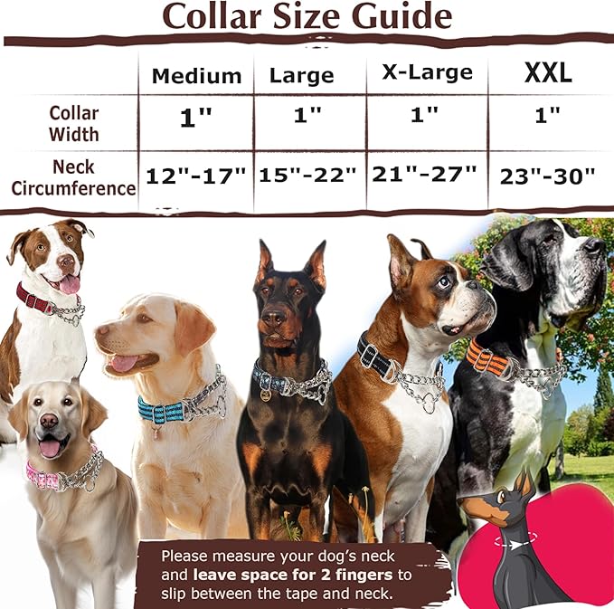 Reflective Martingale Dog Collar with Soft Padded,Adjustable Heavy Duty Choke Steel Chain Big Dog Training, Walking, Hunting Collar for All Breeds (Pink Flowers M)