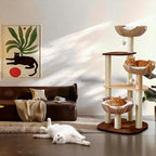 Cat Tree Tower, Modern Cat Tree with Hand-Woven Basket Nest, Sisal Posts, Extra Large 54 Inch Heavy-Duty Multi-Level Indoor Wood Tower