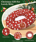 Pawaboo Cat Tunnel Bed Under Christmas Tree, 35.4'' Christmas Cat Toy Circle Tunnel with Ball, Cats Tunnels Christmass Tree Skirt Decorative Festive Foldable Kitty Tube Tunnels for Cats(Red Snowman)
