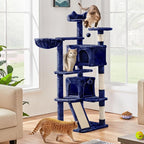 Yaheetech 57 inches Cat Tree for Indoor Cats, Multi-Level Cat Tower w/ 3 Perches, 2 Cat Condos, 2 Hanging Balls and Scratching Posts, Navy Blue