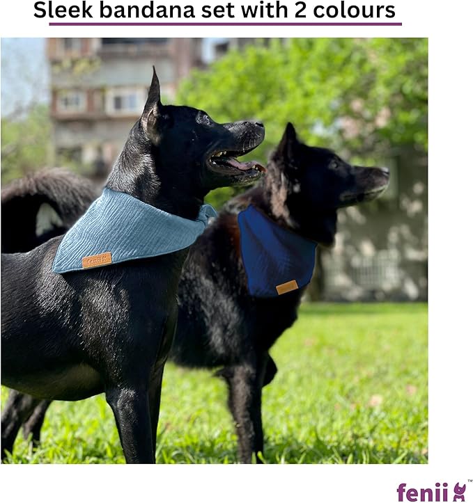 Premium Cotton Dog Bandanas - 2 Pack - Adjustable Fit - Washable - for Small, Medium & Large Breeds - Girl & Boy Dog Accessories - Multiple Sizes (Midnight Blue & Slate Blue, Small)