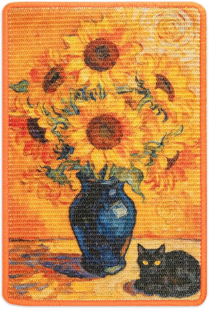 3-in-1 Sisal Cat Scratch Mat Floor & Wall Cat Scratcher Pad Scratching Post Scratch Furniture Couch Carpet Protector 23.6x15.7inch (Sunflower Cat)