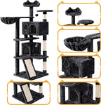 Yaheetech Cat Tree, 57 inches Cat Tower with Double Condo, Scratching Board and Basket, Cat Furniture for Indoor Cats Kitten- Black