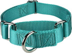 Mikivery Martingale Dog Collar Nylon Adjustable and Safety Training Colourful Comfortable Metal Buckle Pet Collars for Small Medium and Large Dogs(Teal,L)