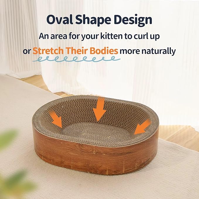 MeowHaus Cat Scratcher Nest, Oval Design for Cats, Corrugated Paper, Indoor Sleeping Bed, 1.32 lbs