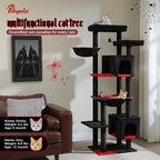 PETEPELA 69" Gothic Cat Tree for Indoor Large Cats, Cat Tower for Adult Cats with Big Hammock [18.5''X15.3''], Cat Climbing Tree Tower with Scratching Posts, Condo House and Large Top Perch, Black