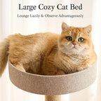797Audio Modern Wood Cat Tree Tower, 46" Aesthetic Cat Tree with Natural Pine Wood Scratching Posts and Condo for Adult Cats, Solid Rubber Wooden & Linen Cat Tree,Multi-Level Tree for Indoor Cat