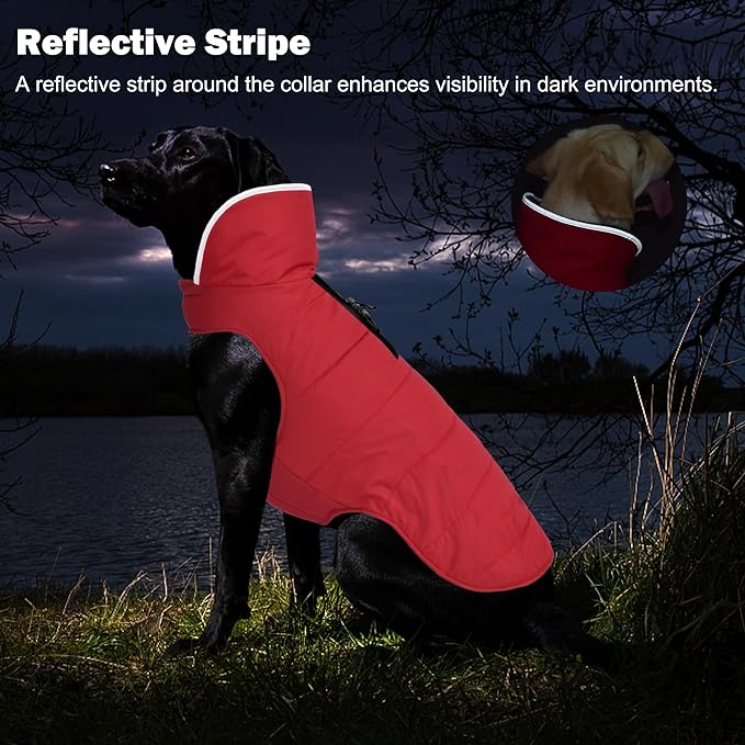 Dog Winter Coat, Waterproof Dog Jacket with Leash Hole, Reflective Adjustable Pet Snow Vest, Warm Fleece Sweater for Small Medium Large Dogs - Red, 3XL