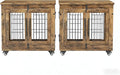 Lulive Small Dog Crate Furniture Set of 2, Dog Kennel Indoor Double Doors Wooden Dog Cage, 27' Heavy Duty Dog Crate with Cushion & Wheels, End Table Pet House Chew-Resistant Up to 30 lb, Rustic Brown
