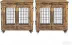 Lulive Small Dog Crate Furniture Set of 2, Dog Kennel Indoor Double Doors Wooden Dog Cage, 27' Heavy Duty Dog Crate with Cushion & Wheels, End Table Pet House Chew-Resistant Up to 30 lb, Rustic Brown