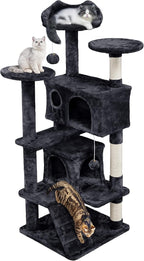 Topeakmart 54in Cat Tree, Cat Tower w/Large Cat Condo Scratching Posts and Perch, Cat Stand House Furniture, Black
