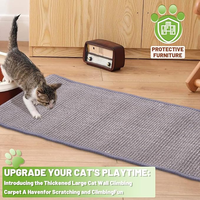 Natural Sisal Cat Scratcher Mat, Wall Scratcher Carpet, Cat Climbing Wall, Large Tall Scratching Post, Sofa Protector, Scratching Mat Pad for Indoor Cats (Gray, 39.3" Lx15.7 W, 1PC)