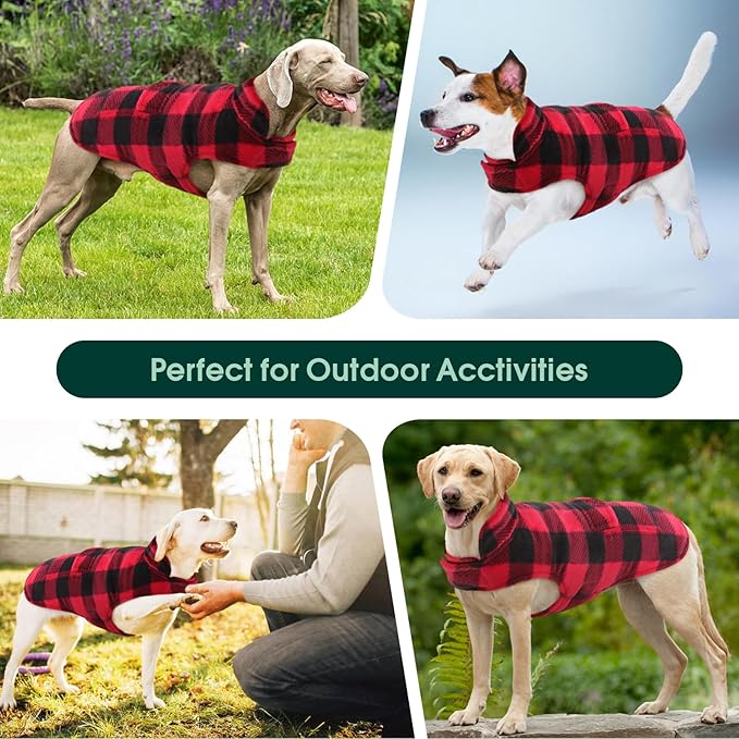 Kuoser Dog Winter Coat, Windproof Dog Fleece Jacket British Style Plaid Cold Weather Doggie Vest Coats, Reversible Cozy Warm Puppy Clothes Pet Apparel for Small Dogs S
