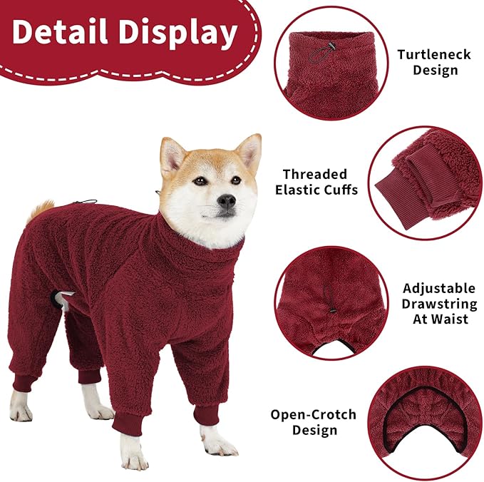 Dog Winter Coat Soft Pullover Pajamas, Warm Dog Cold Weather Coats Fleece Coat, Cozy Dogs Winter Jacket Windproof Fullbody Dog Jumpsuit Onesie Fleece Sweater Clothes Apparel for Dogs