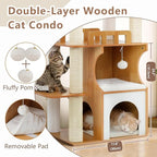 Cat Tree, 70.9 Inch Wood Cat Tower for Large Cats Adult, Modern Cat Furniture with Double-Layer Wooden Cat Condo, 2 Platforms, Large Hammock and Scratching Posts, Walnut GCT102WB