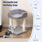 Tangkula Small Cat Tree for Indoor Cats, Modern Carpeted Cat Tower with Soft Plush Perch, Cat Condo Cat Bed with Scratching Posts, Dangling Ball, Cute Cat Activity Tree for Play Rest (Light Gray)