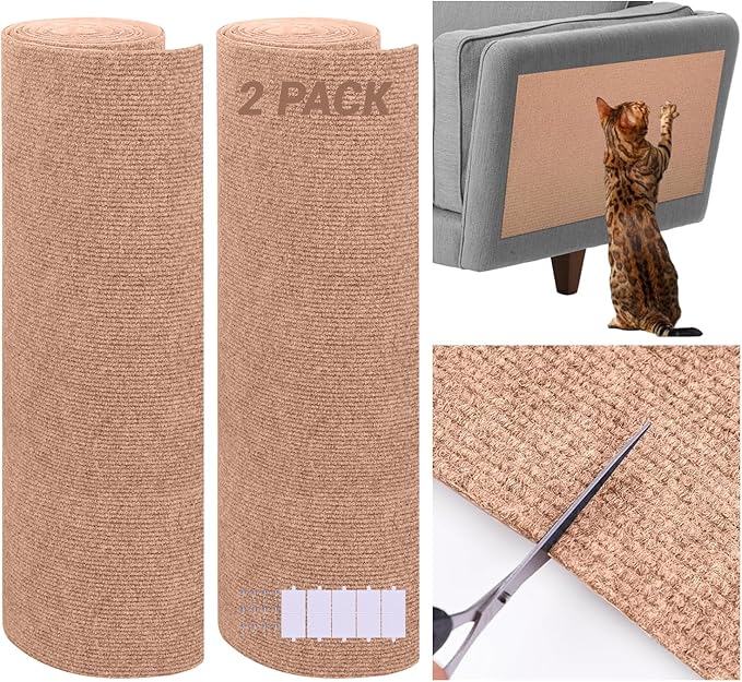 2 Pack Cat Scratch Furniture Protector Trimmable DIY Climbing Scratching for Indoor Couch Protector from Cat Claws, Walls and Tower Replacement (Beige, 15.7’‘ x 78.7'')