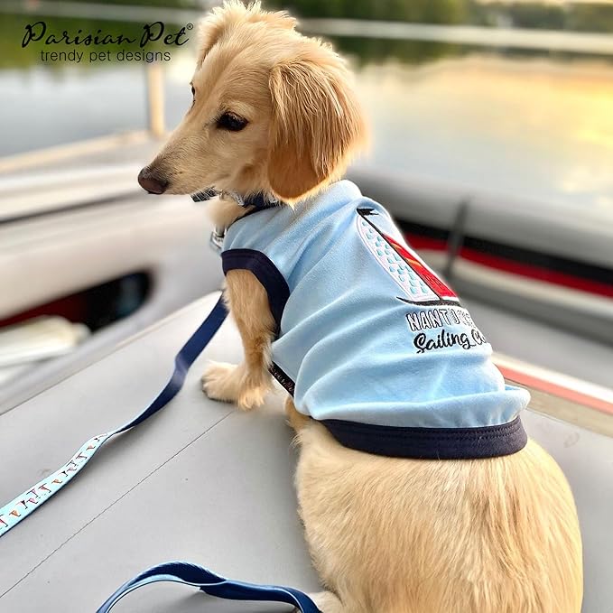 Parisian Pet Dog Shirt – 100% Cotton Shirts for Medium Dogs – Nautical Sleeveless Puppy Vest – Lightweight and Breathable Pet Apparel – Pullover Summer Dog Clothes - Stretchy Funny T Shirts for Dogs
