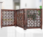 Wooden Foldable Pet Dog Safety Gate -3 Panels 20"Wx24"H- Hand Carved Solid Wood And MDF - Free Standing Portable Indoor Doorway Hall Stairs Dog Puppy Fence - Fully Assembled - Antique Brown -IRONGATE