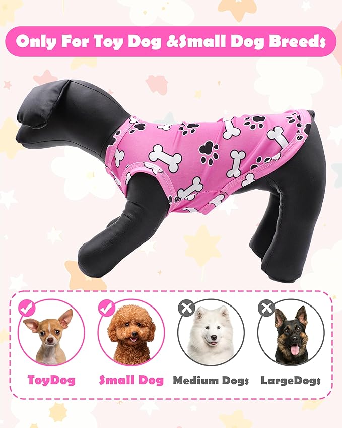 PET SHOW 4 Pack Paw Bone Printed Dog Clothes Shirts Soft Dog Vest Lightweight Sleeveless Cats Doggies T-Shirts Puppies Tank Top Tee Cat Clothes for Small Medium Dogs White Black Pink Blue S