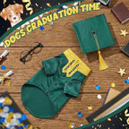 5 Pcs Dog Graduation Costume Set Include 2026 Pet Graduation Gown with Stole Puppy Grad Cap Lensless Glasses DIY Letter Stickers for Dogs Cats Holiday Costume Accessory(Green Yellow,M)