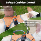 Huntboo Escape Proof Dog Harness, Escape Artist Harness, Reflective Dog Harness with Handle, Durable,Adjustable Vest for Small Medium Large Dogs Walking, Training, and Running Gear(Orange,L)