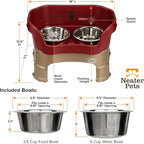 Neater Feeder Deluxe Mess-Proof Elevated Dog Bowls for Medium Dogs (19–40 lbs), 2 Height Adjustable (10” & 12.5”) No-Spill Raised Dog Bowl Stand, Stainless Steel Food Bowl Set, Made in USA, Cranberry