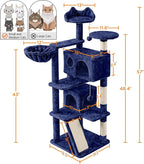 Yaheetech 57 inches Cat Tree for Indoor Cats, Multi-Level Cat Tower w/ 3 Perches, 2 Cat Condos, 2 Hanging Balls and Scratching Posts, Navy Blue