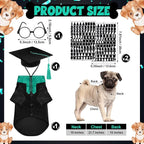 5 Pcs Dog Graduation Costume Set Include 2026 Pet Graduation Gown with Stole Puppy Grad Cap Lensless Glasses DIY Letter Stickers for Dogs Cats Holiday Costume Accessory(Black Green,M)