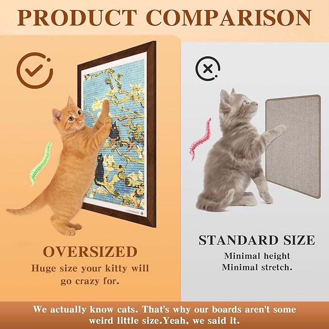 Wall Art Cat Scratcher Sisal Mat, No-Drill Wall Mounted Cat Scratch Pad with Frame, 13.8 x 21.7 Inch Cat Wall Scratchers for Indoor Cats（Almond Blossom）