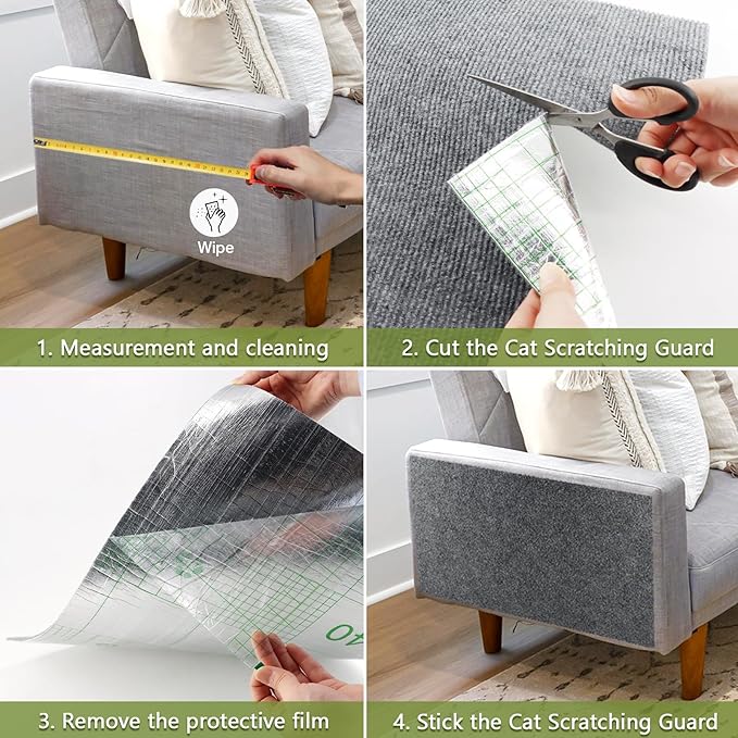 Cat Scratch Furniture Protector for Couch, Wall & Door Guard, Trimmable Self-Adhesive Scratch Pad, DIY Climbing Mat, Deterrent, Scratching Post Replacement (78.7''x15.8'', Light Gray)