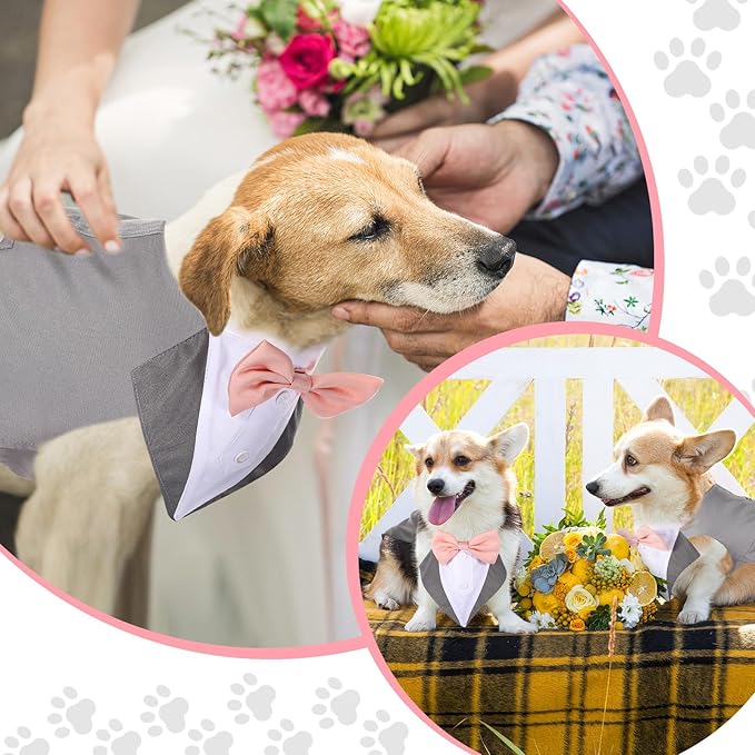 Weewooday Dog Tuxedo and Bandana Set Dogs Formal Tuxedo Pet Wedding Party Suit Wedding Bow Tie Shirt for Birthday Costumes(Cool Style,Large)