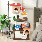 Mushroom Cat Tree, Multi-Layer Cat Tower with 2 Condos & Platforms, Cat Activity Center with Full-Wrapped Sisal Posts, Sisal Scratching Boards & Interactive Balls for Indoors (57.5")